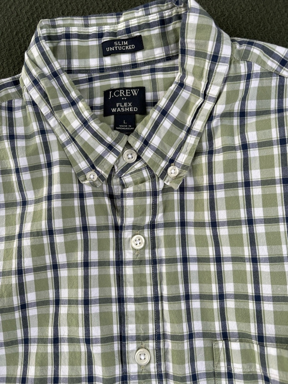 J. Crew Olive and Navy Plaid Slim Button-Down Shirt